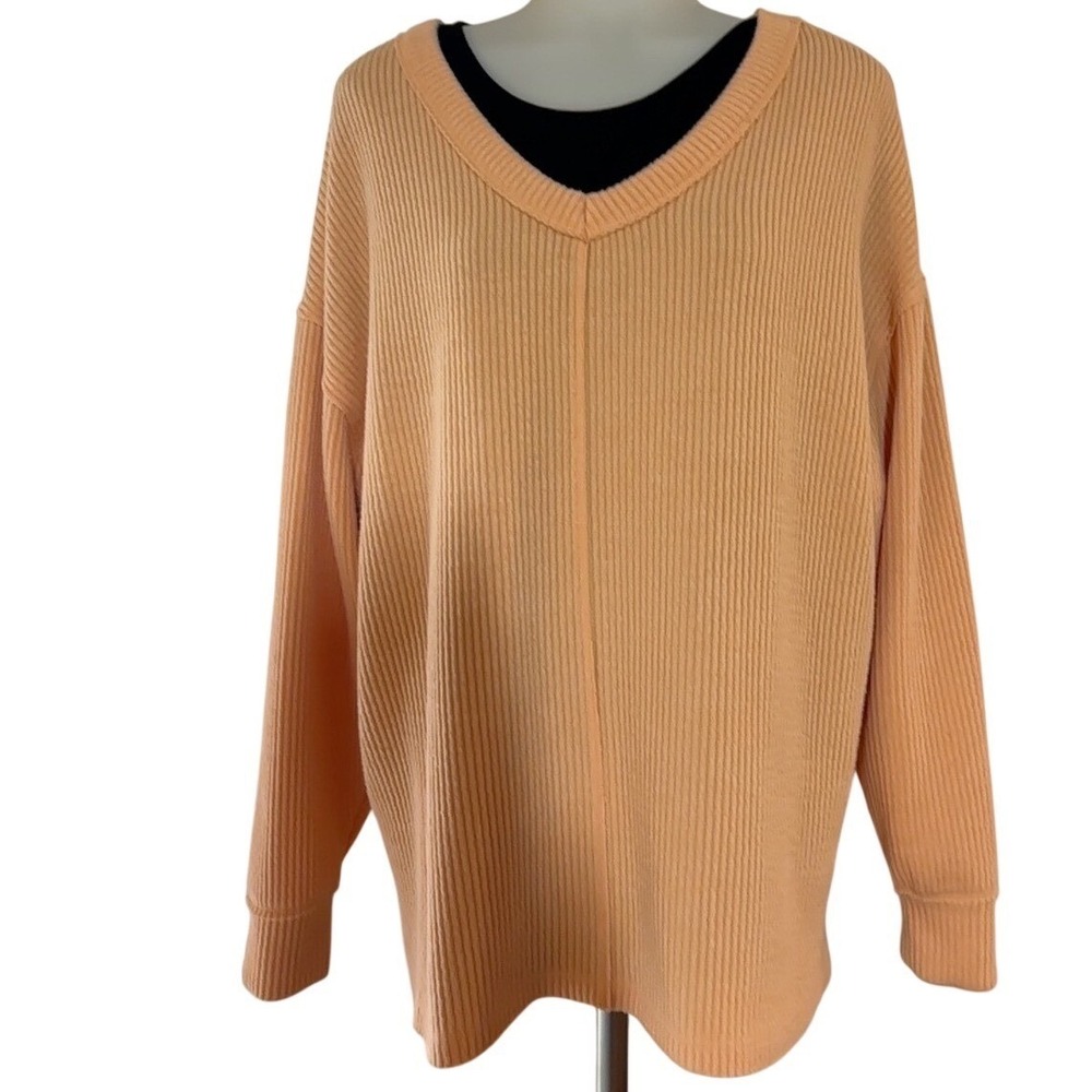 SO Women Coral Ribbed V Neck Long Sleeve Pullover Sweater‎ Size M